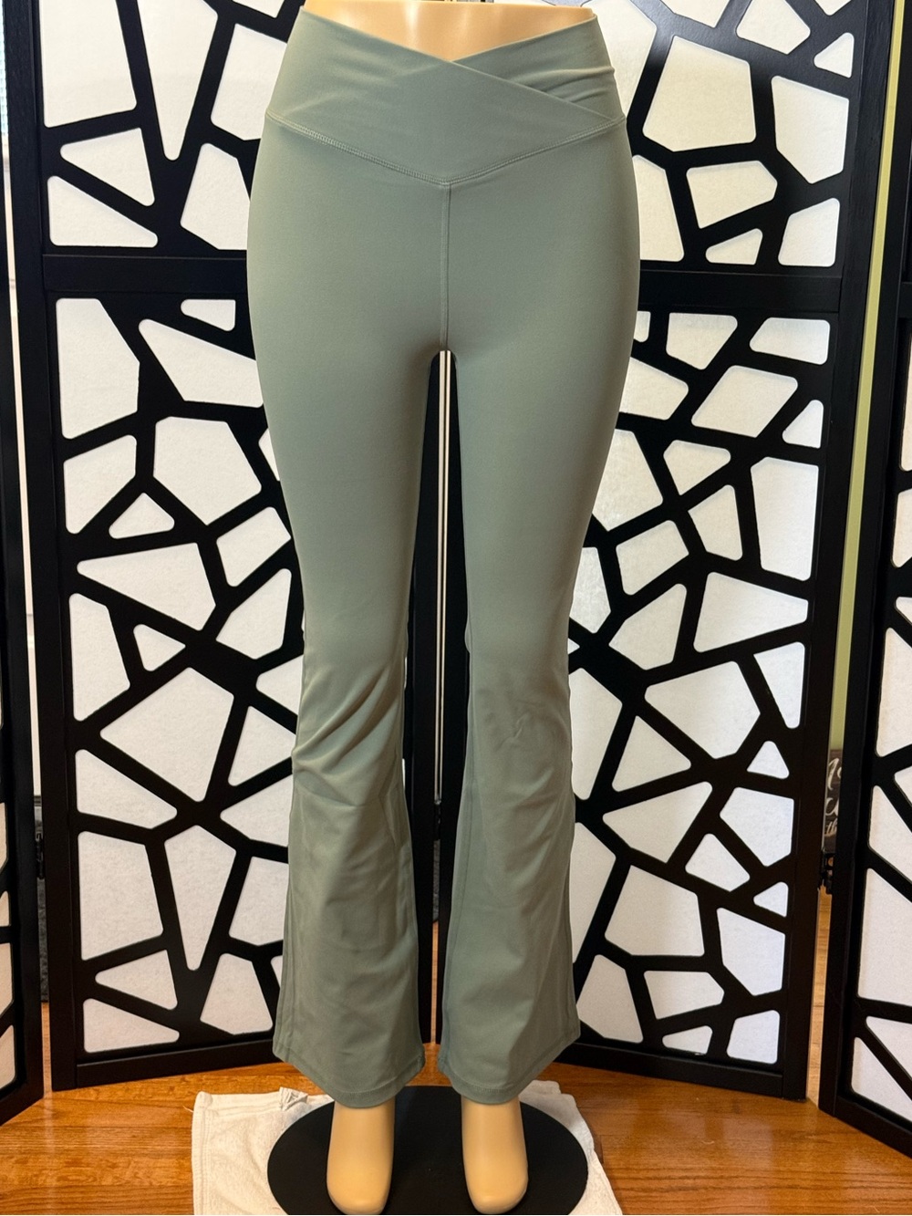 TicToc Crossover Waist Band Flare Leggings. Sage color. NWT - Picture 3 of 8